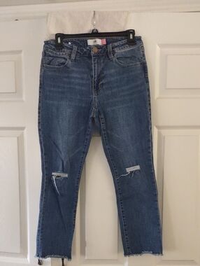 cabi Higher Straight 5 Pocket Distressed Cropped Jeans Size 6